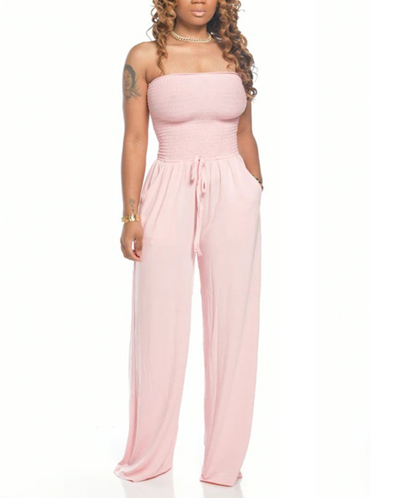 

Shirred Bandeau Pocket Detail Drawstring Jumpsuit, Pink