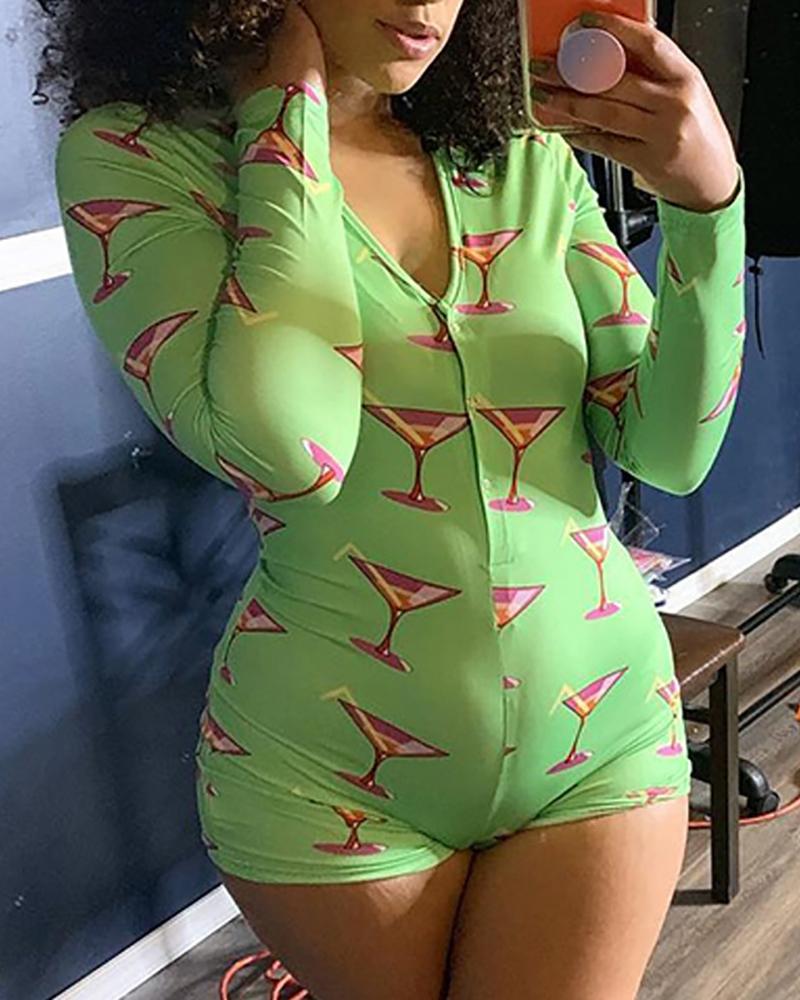 

Cartoon Print Long Sleeve Romper, Style6