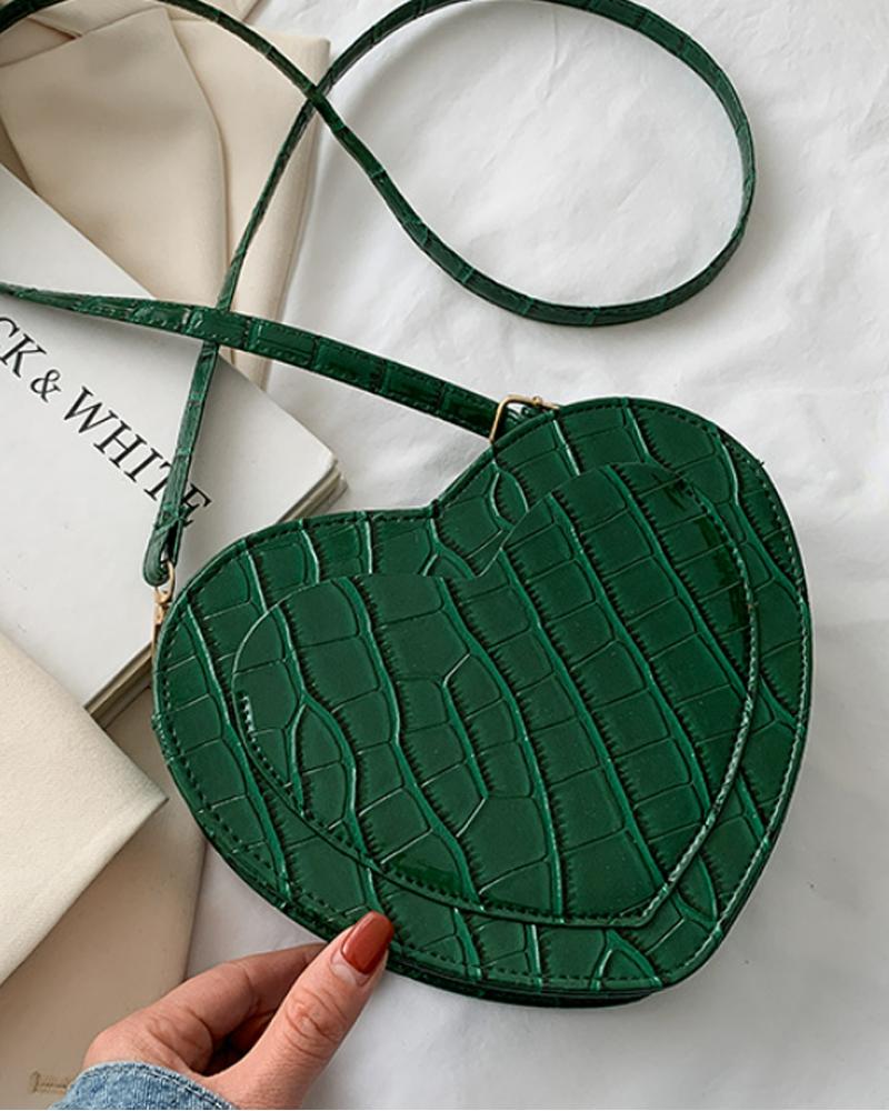 

Heart Shape Embossed Shoulder Bag, Green