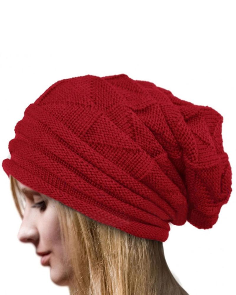 

Women's Beanie Slouchy Outdoor Street Dailywear Knit Pure Color Portable Windproof Comfort Ruched Hat, Red