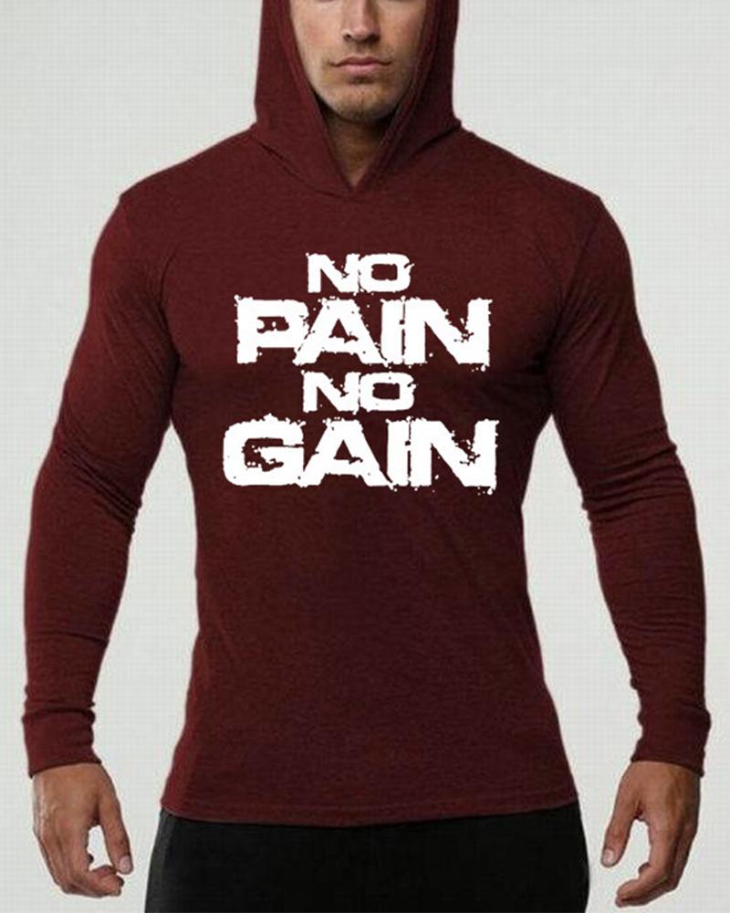 

Letter Print Long Sleeve Hoodies Sweatshirts, Wine red