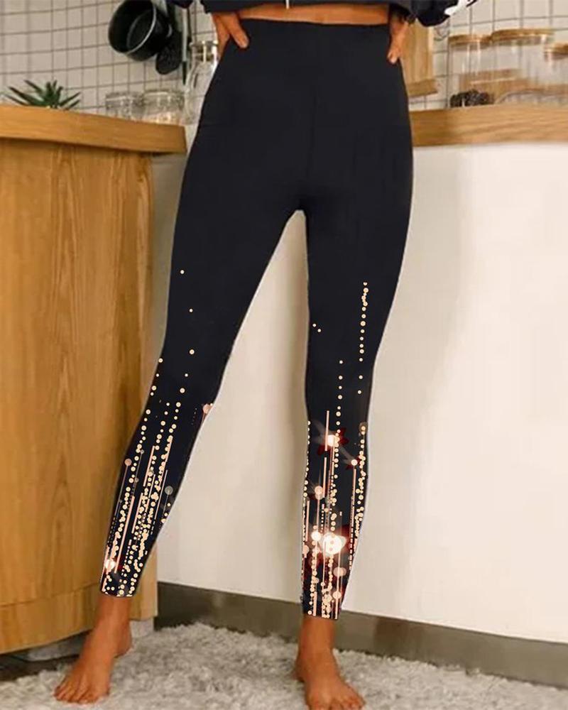 

Polka Dot Print High Waist Leggings, Black