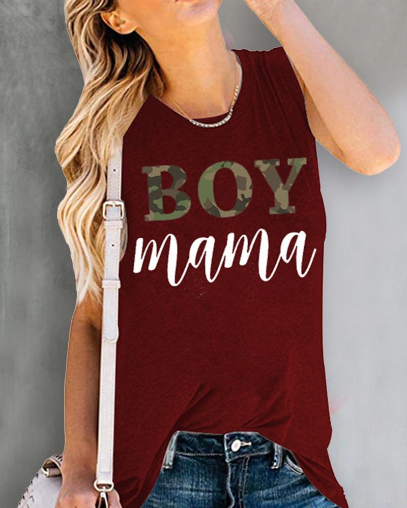 

Letter Print Sleeveless Tank, Red