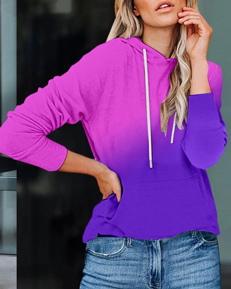 

Ombre Kangaroo Pocket Drawstring Hoodie, Purple