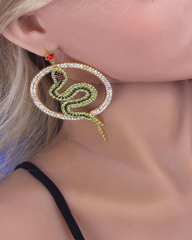 

1Pair Rhinestone Snake Shaped Drop Earrings, Gold