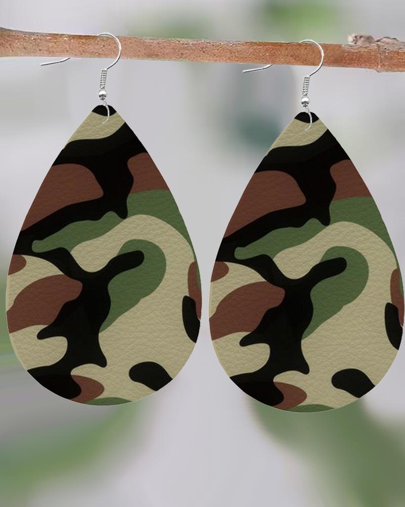 

1Pair Camouflage Print Waterdrop Hook Earrings, Army green