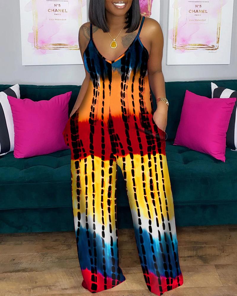 

Plus Size Tie Dye Print Spaghetti Strap Jumpsuit, Yellow