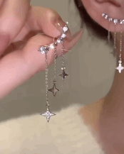 

1pcs Star Pattern Rhinestone Decor Tassel Ear Climber, Silver