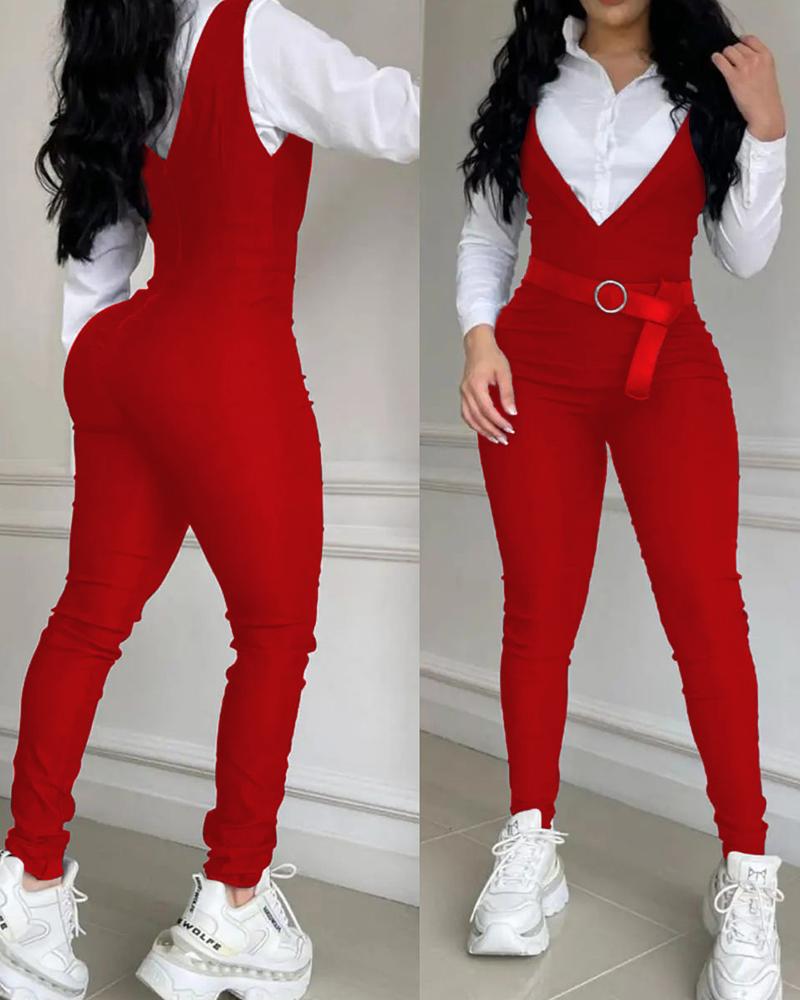 

Sleeveless Suspender Jumpsuit Without Belt, Red