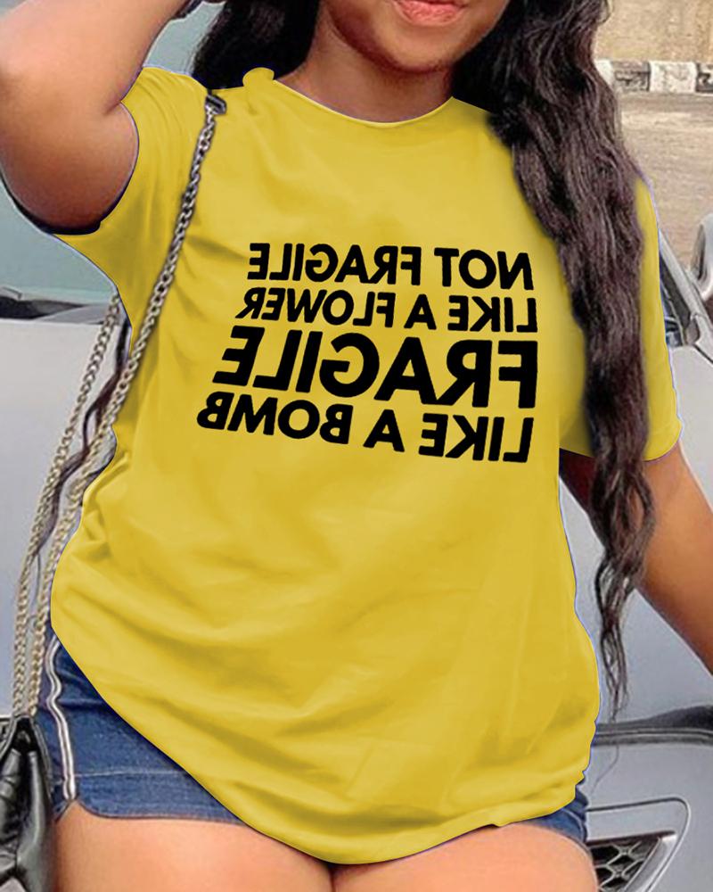 

Letter Print Short Sleeve T-shirt, Yellow