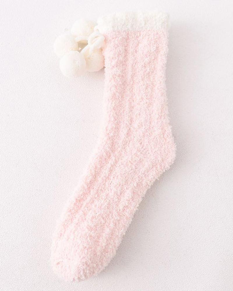 

1Pair Pom Pom Fuzzy Thermal Socks, Pink