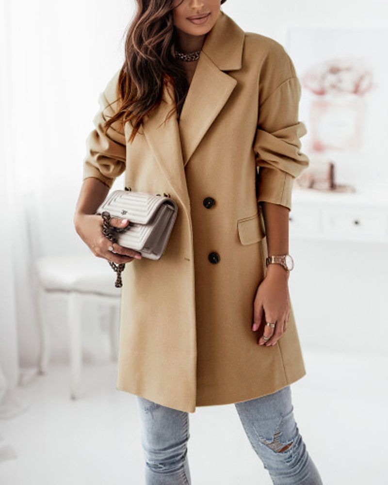 

Long Sleeve Double Breasted Coat, Khaki