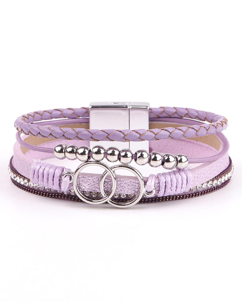 

1pc Bohemian Multi-layer Beaded Wide Magnet Bracelet, Purple