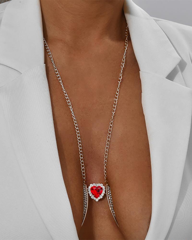 

Heart Shaped Rhinestone Decor Body Chain, Silver