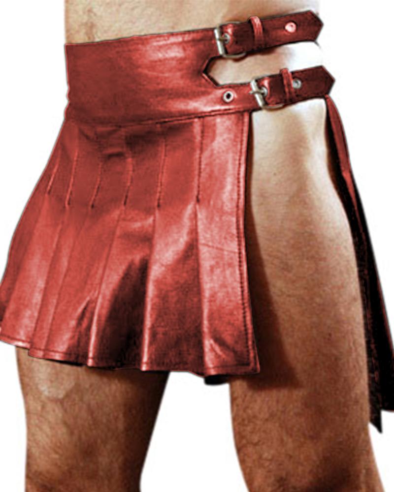 

Sexy Solid Color PU Leather Pleated Skirt, Red
