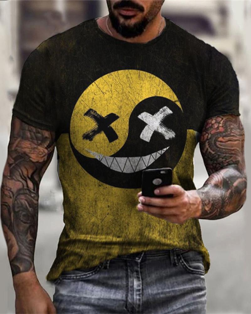 

Graphic Ptterns Print Short Sleeve T-shirts, Yellow