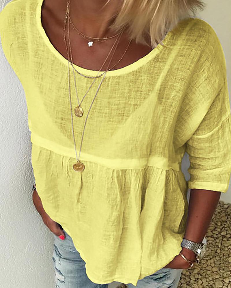 

Round Neck Plain Casual T-shirt, Yellow