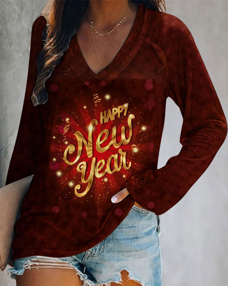 

Merry Christmas Long Sleeve V-Neck Top, Style2