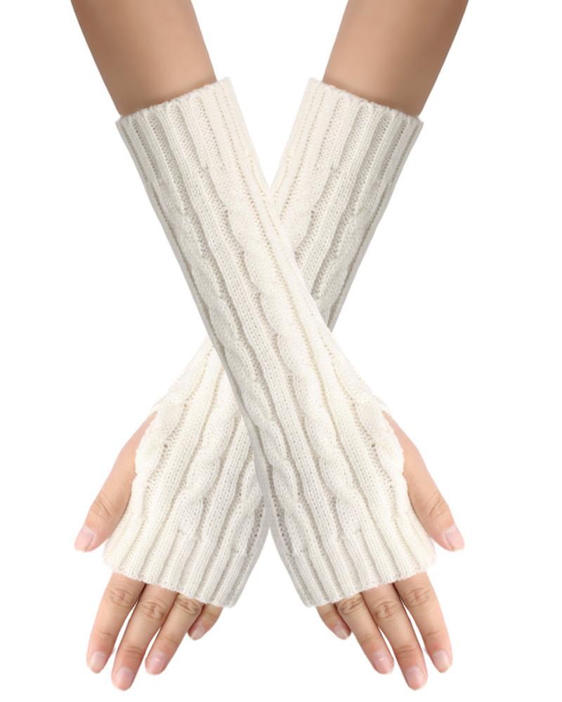 

1Pair Warm Cable Knit Fingerless Gloves, White