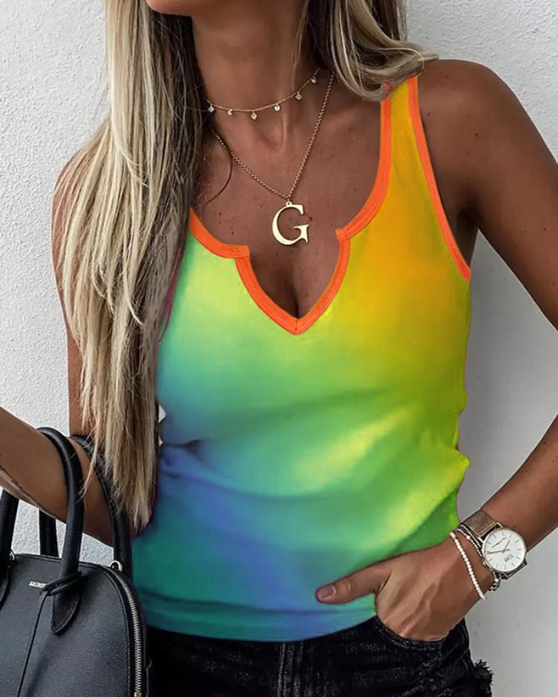 

Ombre Colorblock V-Cut Tank Top, Yellow