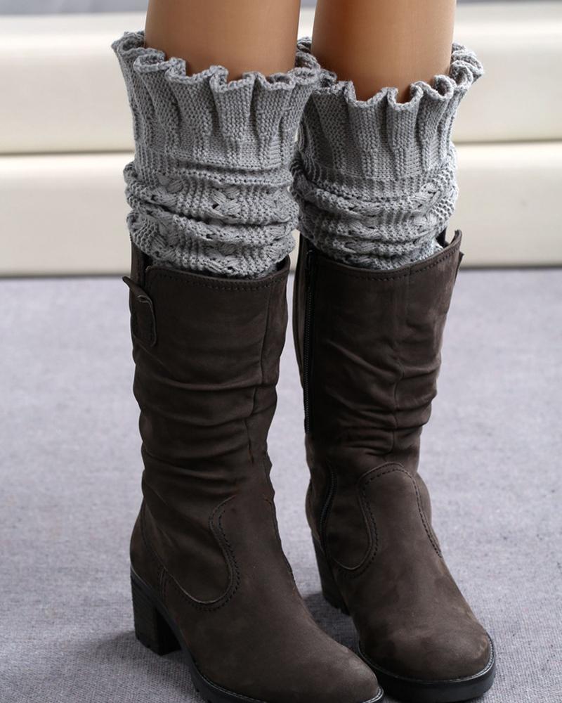

Hollow Out Frill Hem Knee-High Leg Warmers, Dark grey