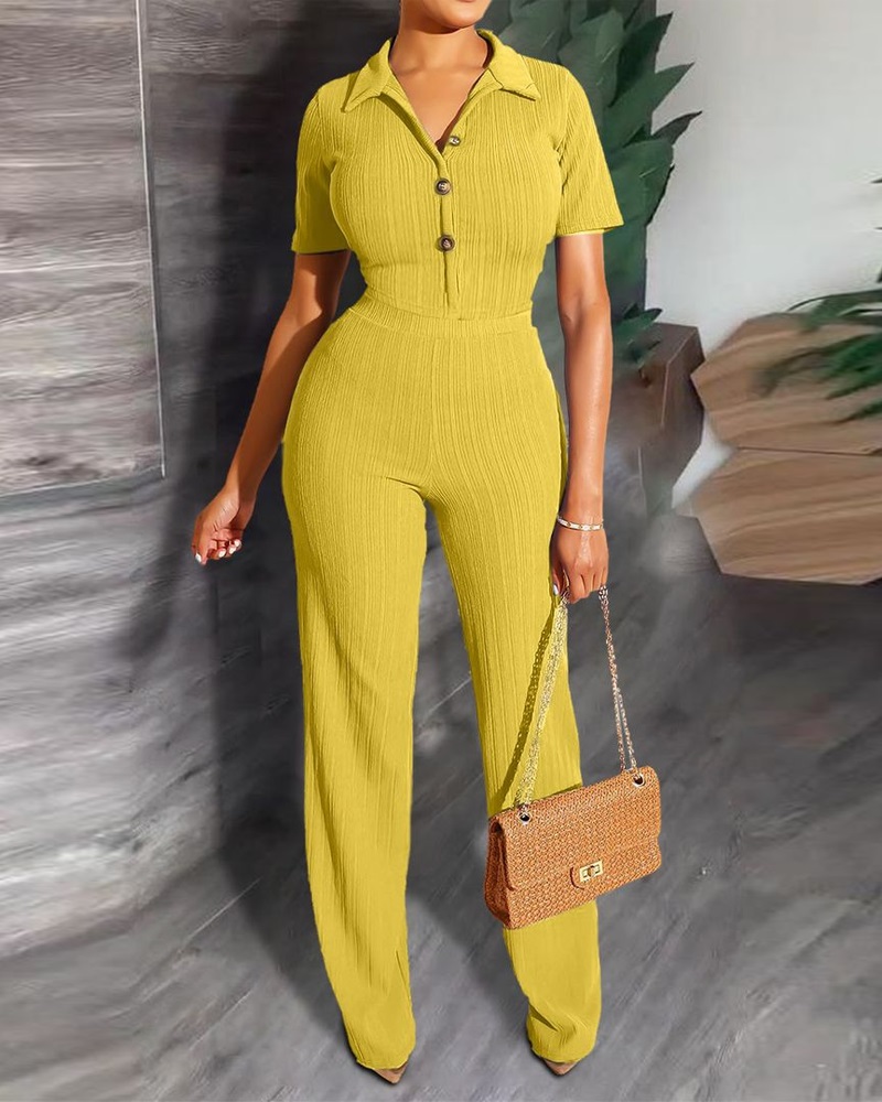 

Buttoned Top & High Waist Pants Set, Yellow