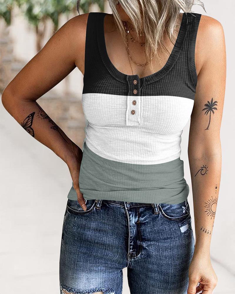 

Colorblock Button Front Tank Top, Green