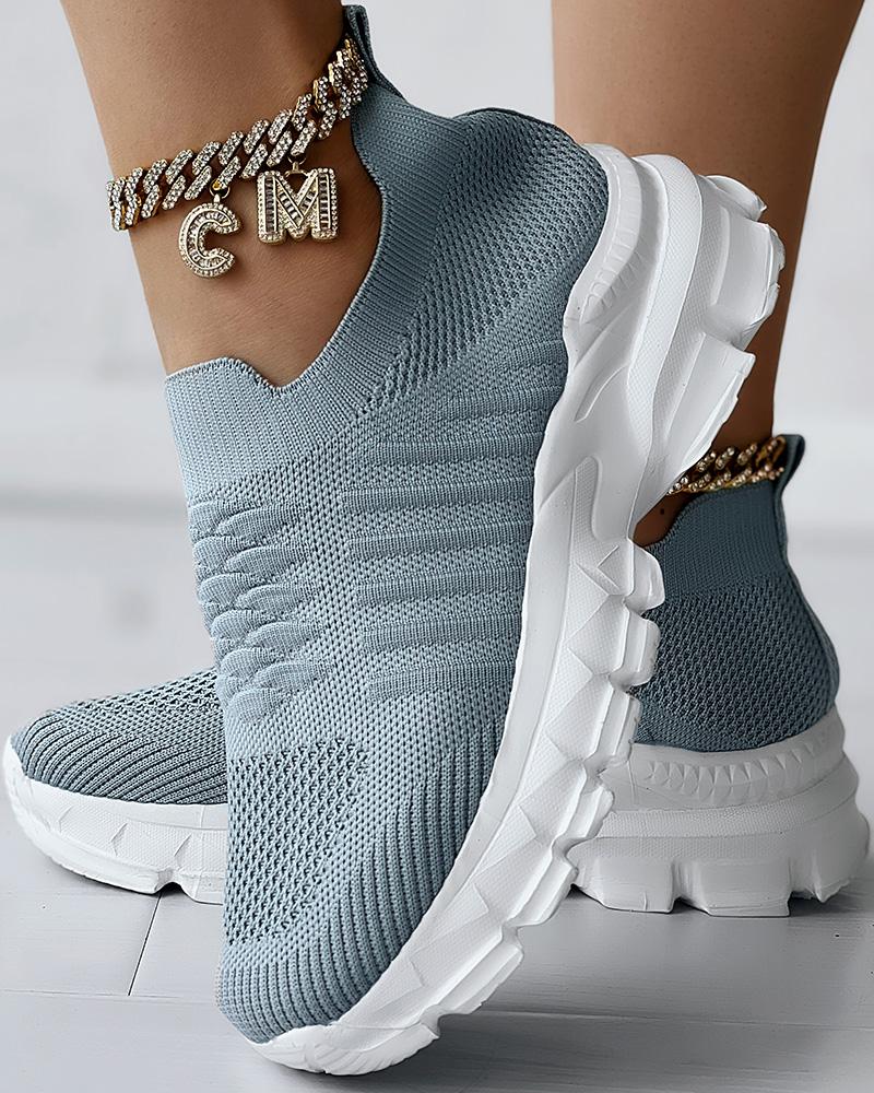 

Breathable Hollow Out Knit Casual Sneakers, Gray