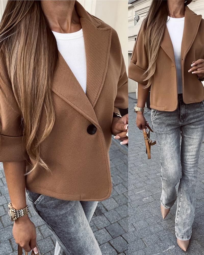 Notched Collar Bell Sleeve Pea Coat