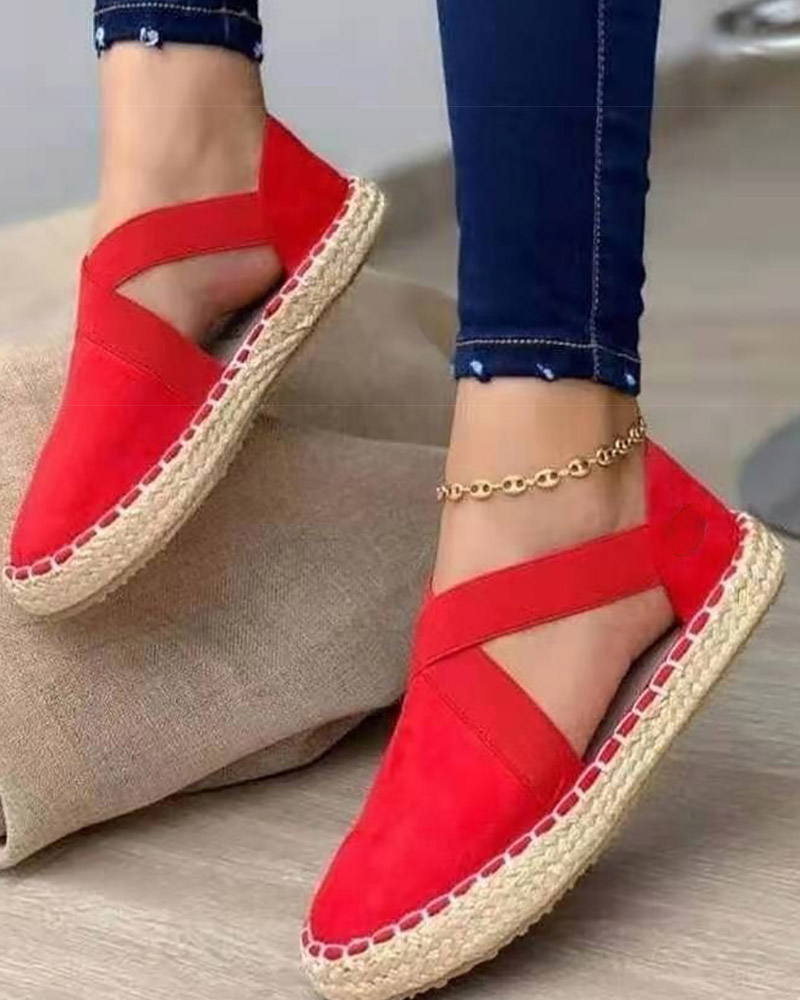

Straw Bandage Cutout Slip-on Shoes, Red