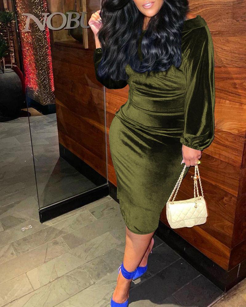 

Velvet Lantern Sleeve Work Dress, Green