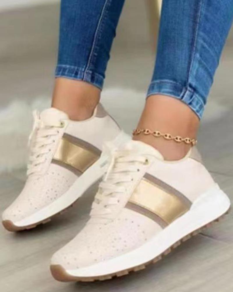 

Eyelet Lace-up Breathable Sneakers, Khaki