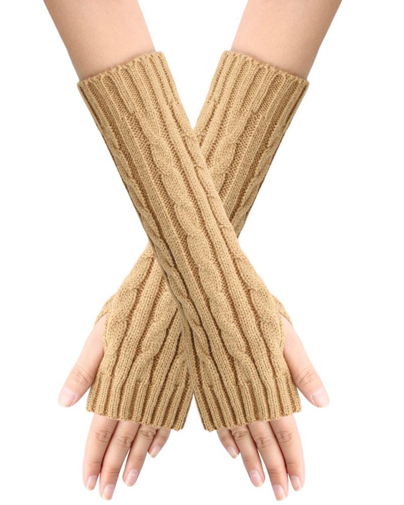 

1Pair Warm Cable Knit Fingerless Gloves, Yellow