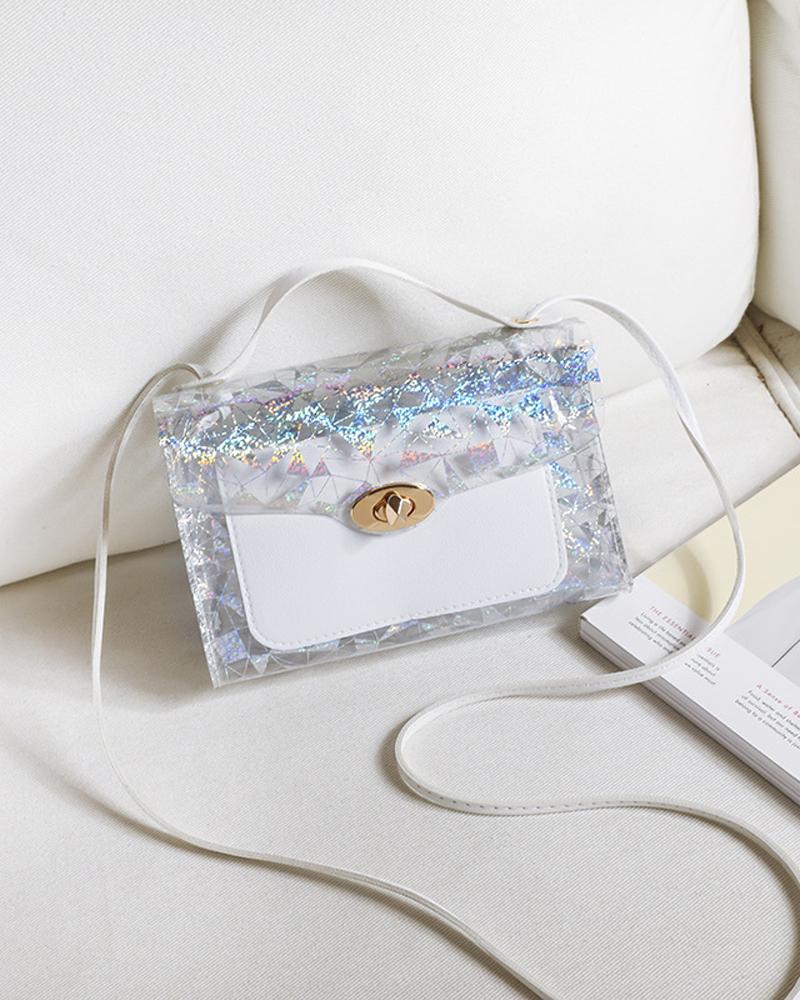 

Clear Twist Lock Flap Shoulder Bag, White
