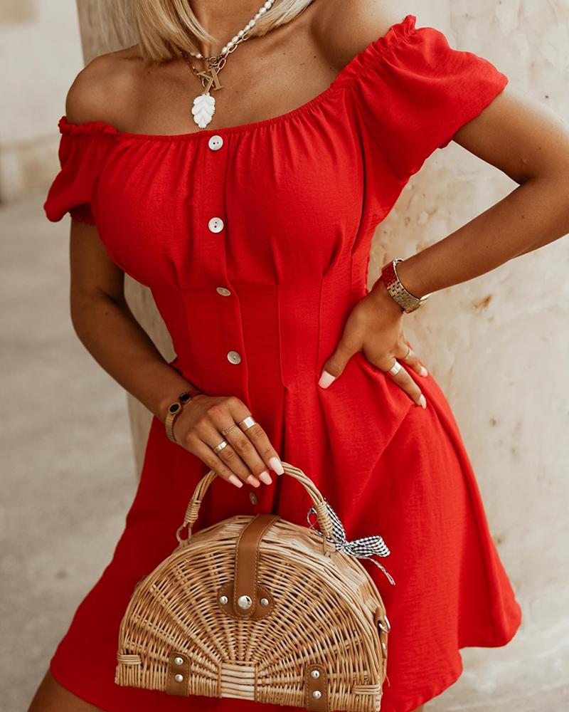 

Solid Short Sleeve Slim Mini Dress, Red