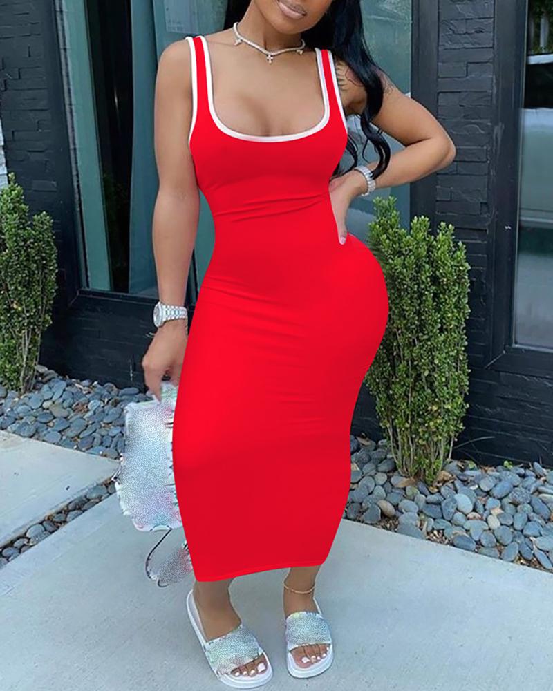 

Contrast Binding Thick Strap Slimming Fit Dress, Red