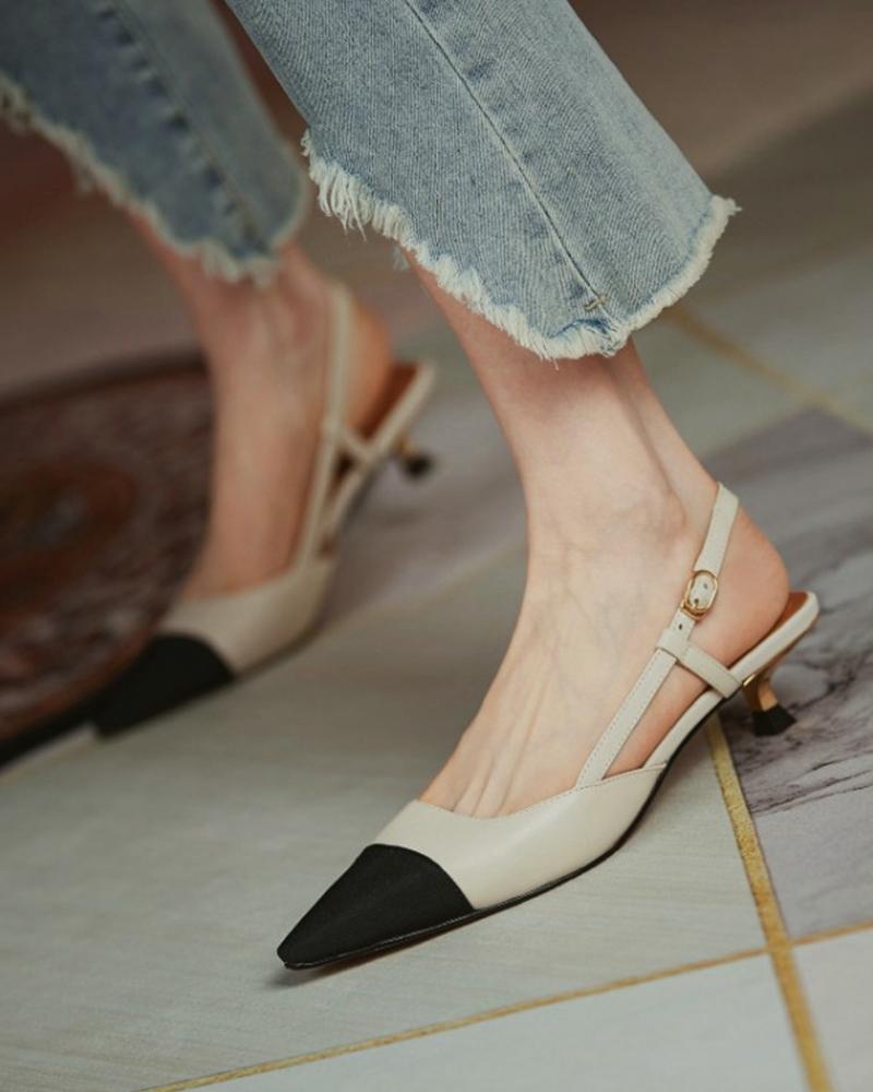 

Pointed Toe Colorblock Slingback Heels, Beige