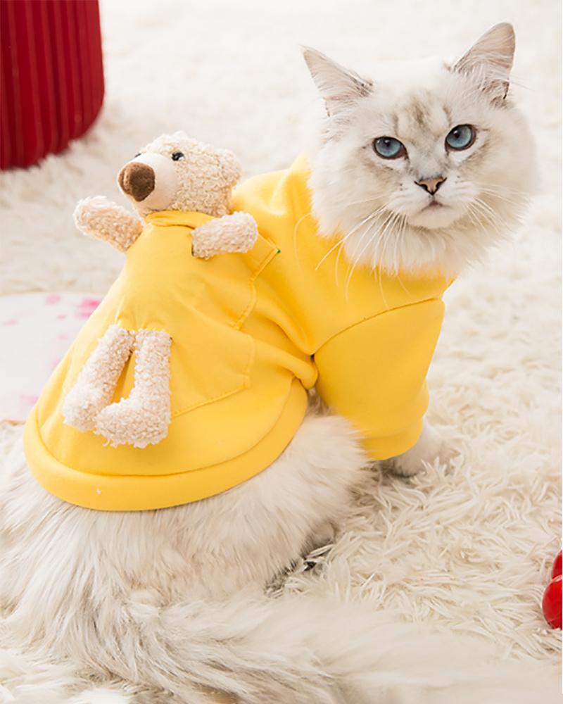 

Bear Decor Soft & Comfy Pullover Dog Sweatshirts, Yellow