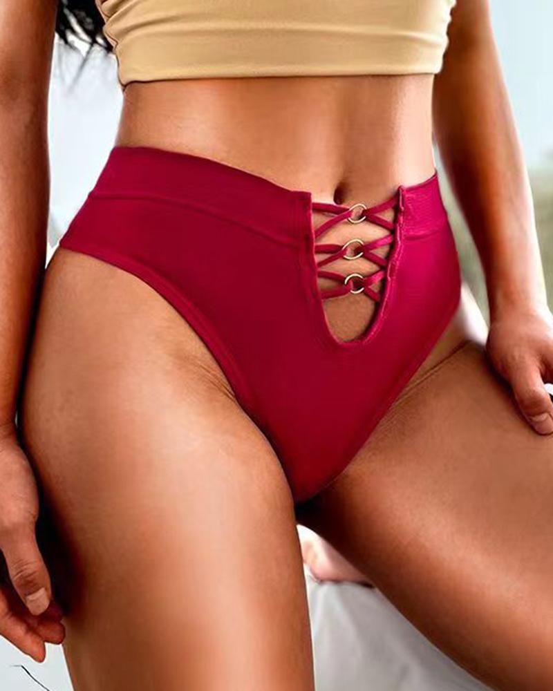 

O-Ring Decor Hollow Out Seamless Panty, Wine red