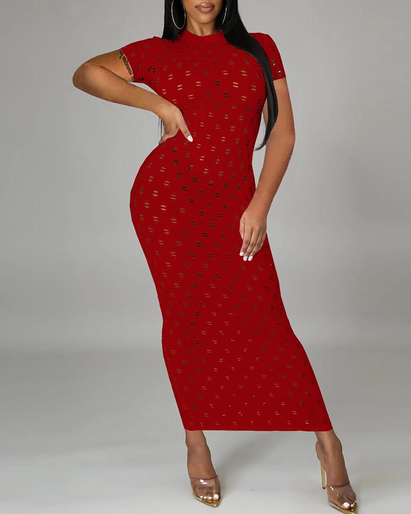 

Short Sleeve Cutout Plunge Maxi Women Dress, Red