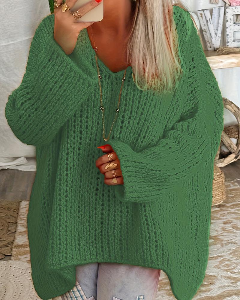 

V-Neck Long Sleeve Casual Sweater, Green