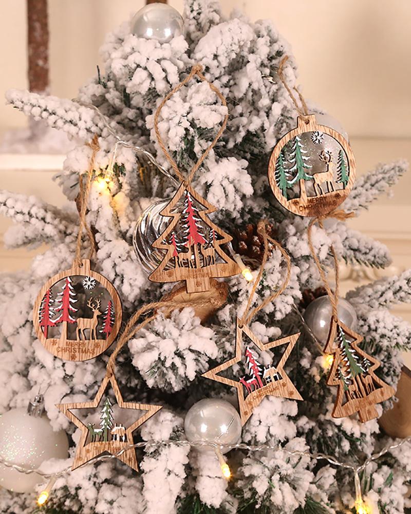 

6PCS Christmas Wooden Hanging Ornaments Hanging Crafts for Christmas Tree Home Decor, Red