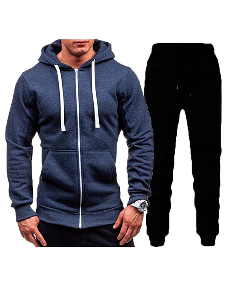 

Men Pocket Design Hooded Top & Pants Set, Style4