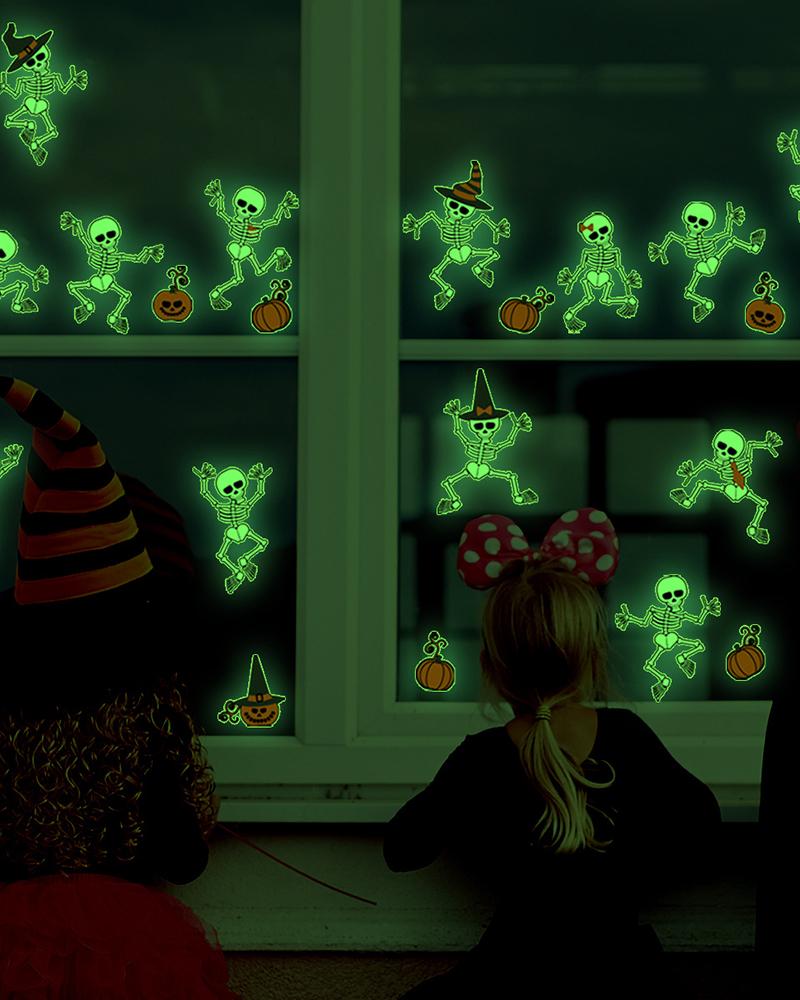 

1 Sheet Halloween Luminous Skeleton Wall Decals Window Stickers, Style1