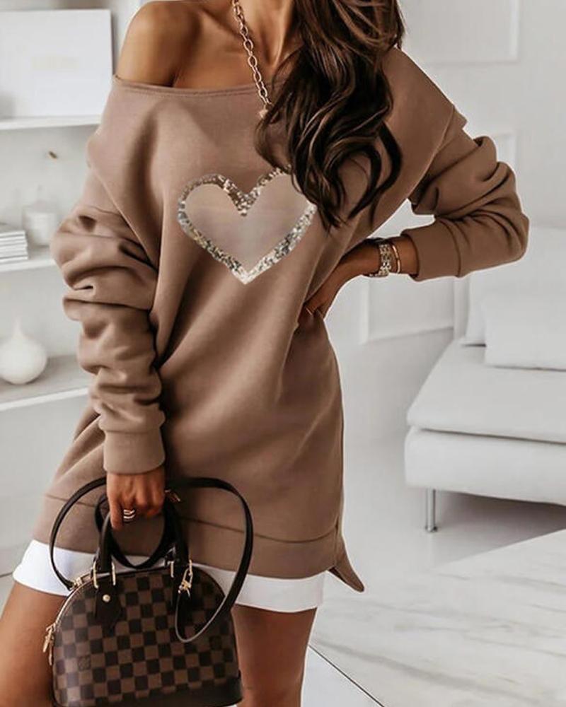 

Heart Metallic Long Sleeve Sweatshirt, Coffee