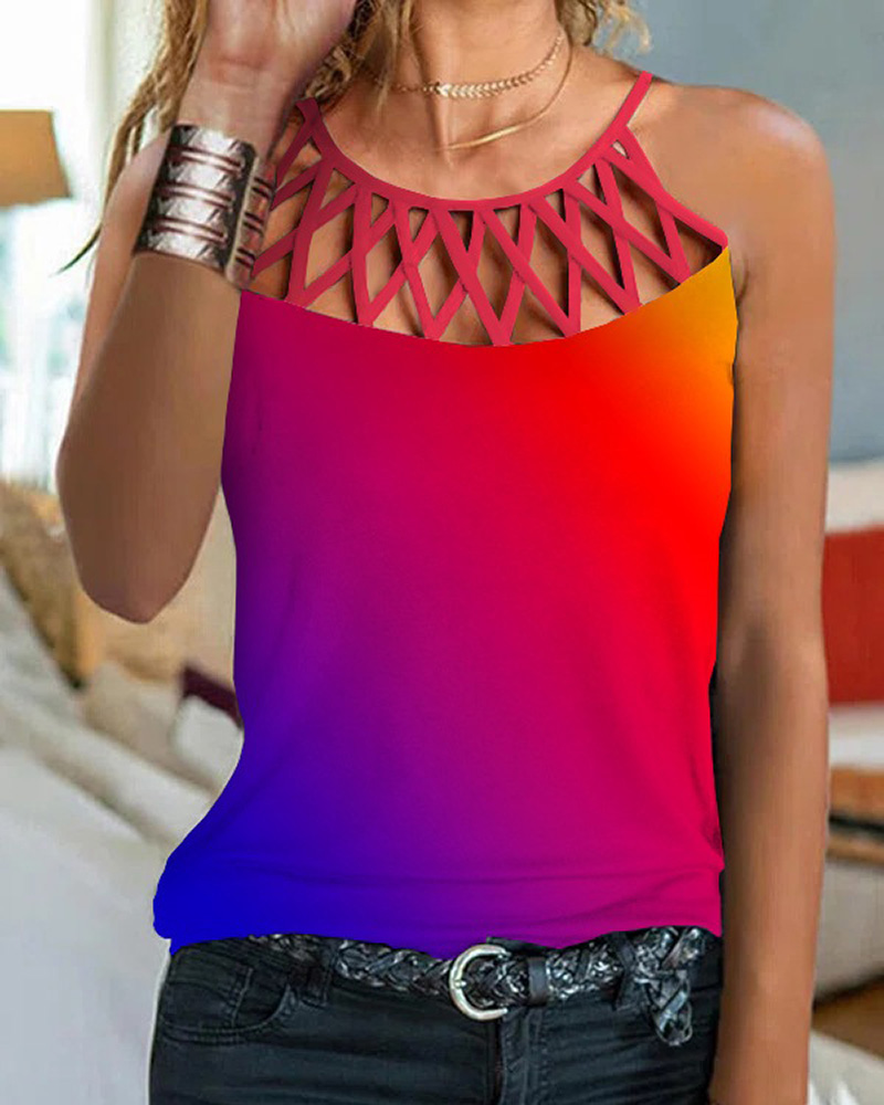 

Ombre Hollow Out Tank Top, Multicolor