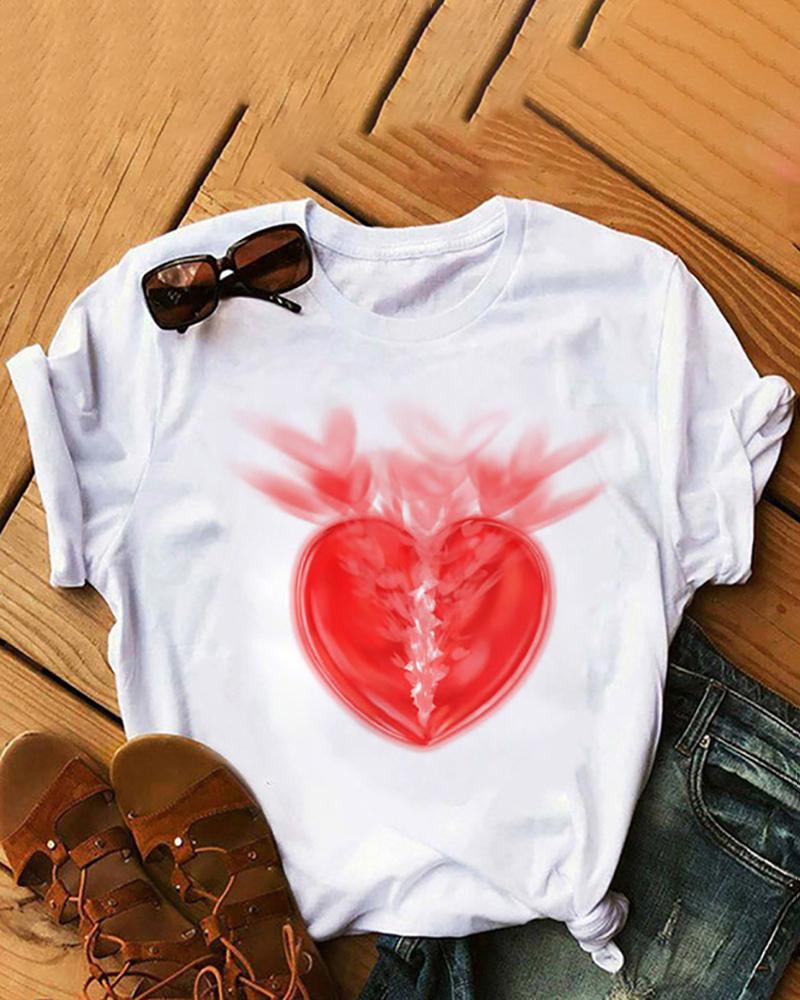 

Valentine' Day Heart / Figure / Letter Print Short Sleeve T-shirt, Style3