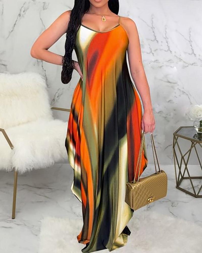 

Plus Size Tie Dye Print Asymmetrical Cami Dress, Orange