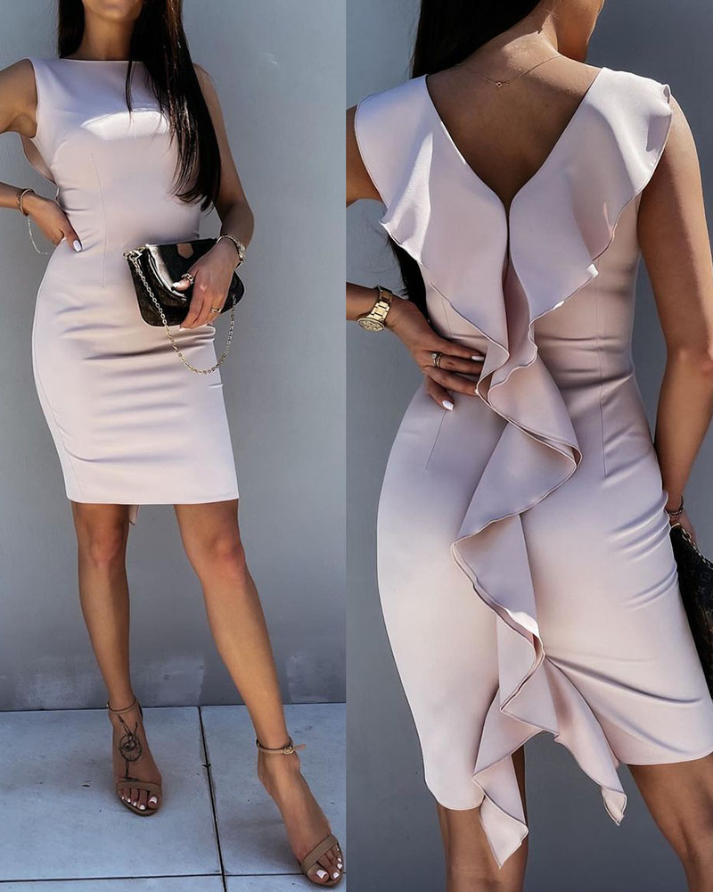 

Ruffles Sleeveless Bodycon Dress, Apricot