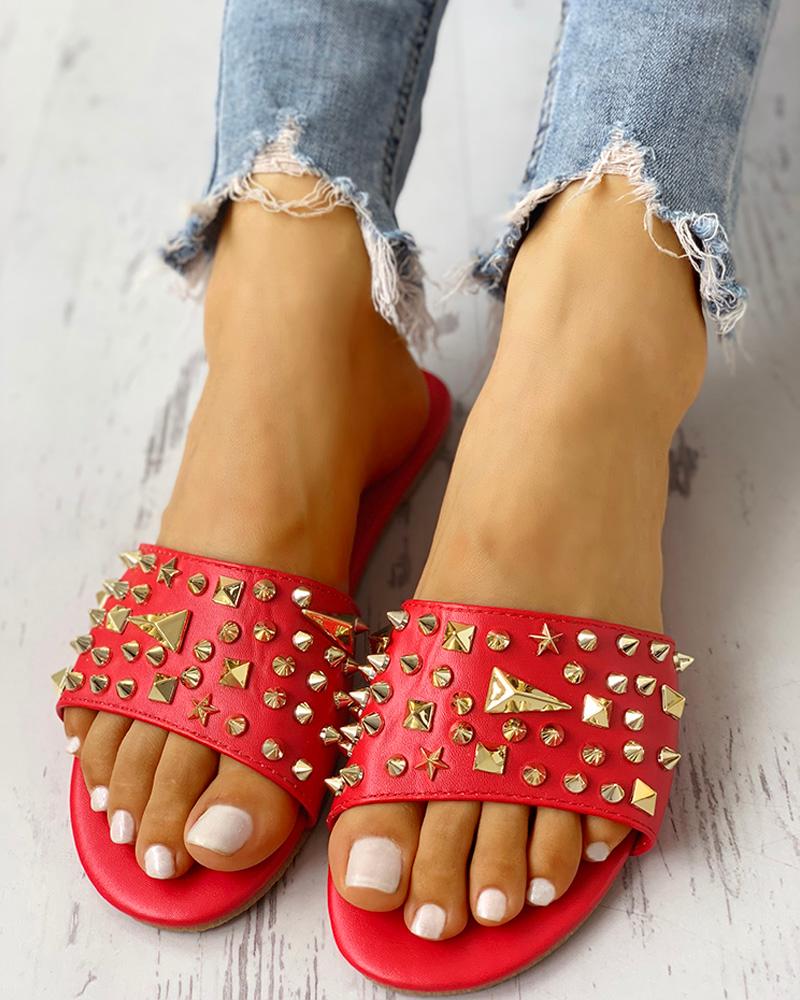 

Rivet Design Casual Flat Sandals, Red